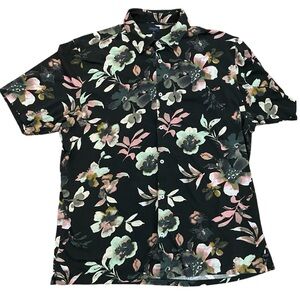 Good Man Brand Black Green Pink Floral Button Up Short Sleeve Shirt 3XL